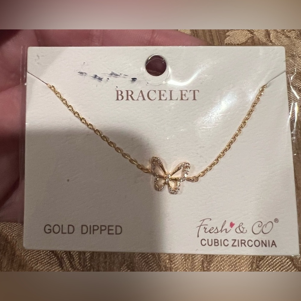 Fresh & Co. NWT Gold Dipped rhinestones butterfly Bracelet with CZs